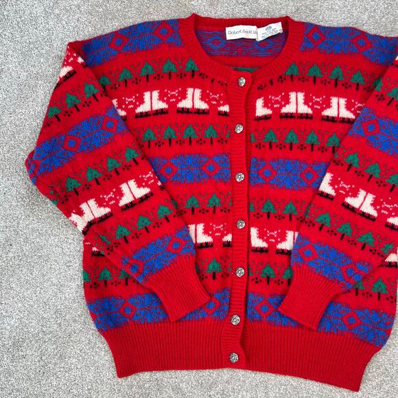 Vintage Robert Scott Ltd 100% Wool Holiday Ice Skate Cardigan Knit Sweater (M) - Picture 6 of 10